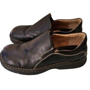 Born Womens W9934 Black Leather Round Toe Slip On Comfort Clog Loafer Shoes 11